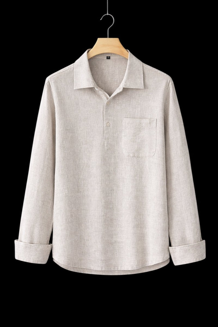 Mens Henley Long-Sleeve Linen Shirt Relaxed Pullover