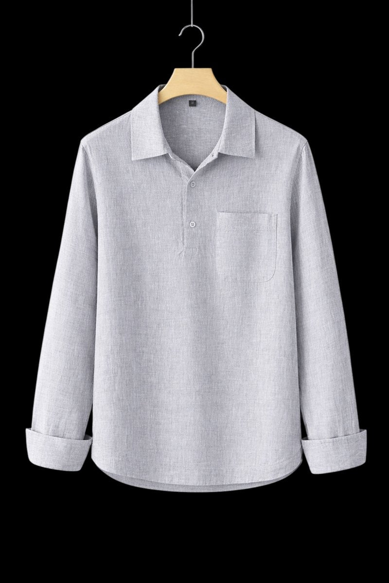 Mens Henley Long-Sleeve Linen Shirt Relaxed Pullover