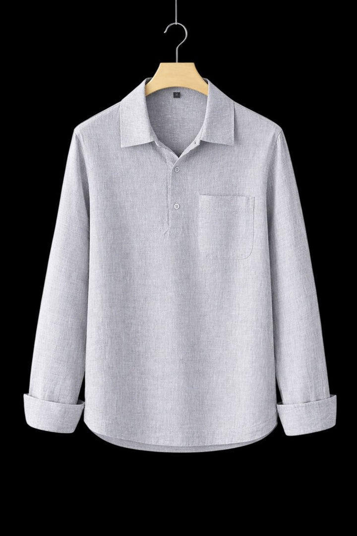 Mens Henley Long-Sleeve Linen Shirt Relaxed Pullover