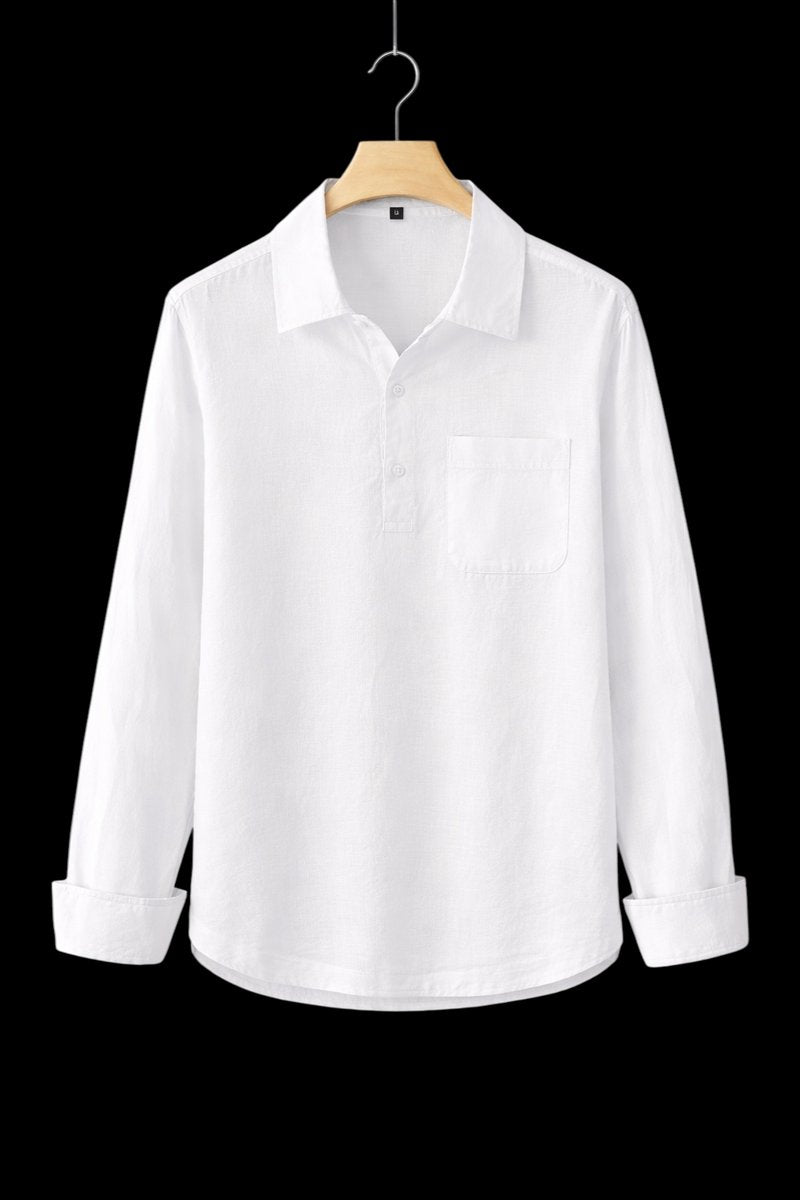 Mens Henley Long-Sleeve Linen Shirt Relaxed Pullover