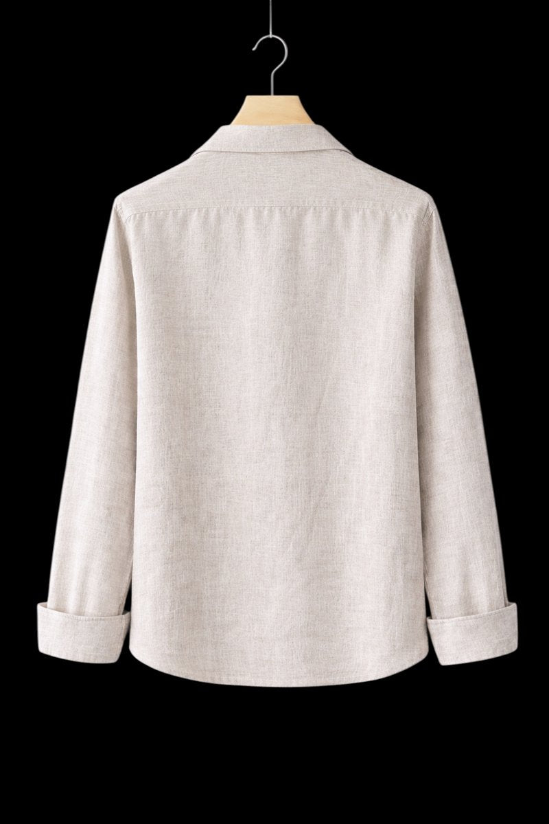 Mens Henley Long-Sleeve Linen Shirt Relaxed Pullover