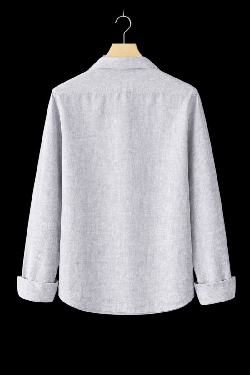 Mens Henley Long-Sleeve Linen Shirt Relaxed Pullover