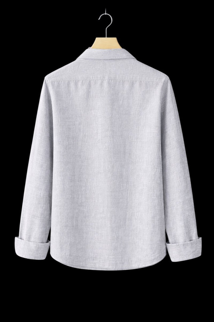 Mens Henley Long-Sleeve Linen Shirt Relaxed Pullover