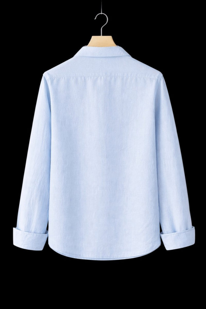 Mens Henley Long-Sleeve Linen Shirt Relaxed Pullover
