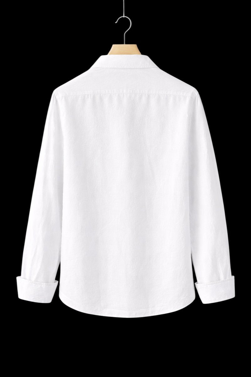 Mens Henley Long-Sleeve Linen Shirt Relaxed Pullover
