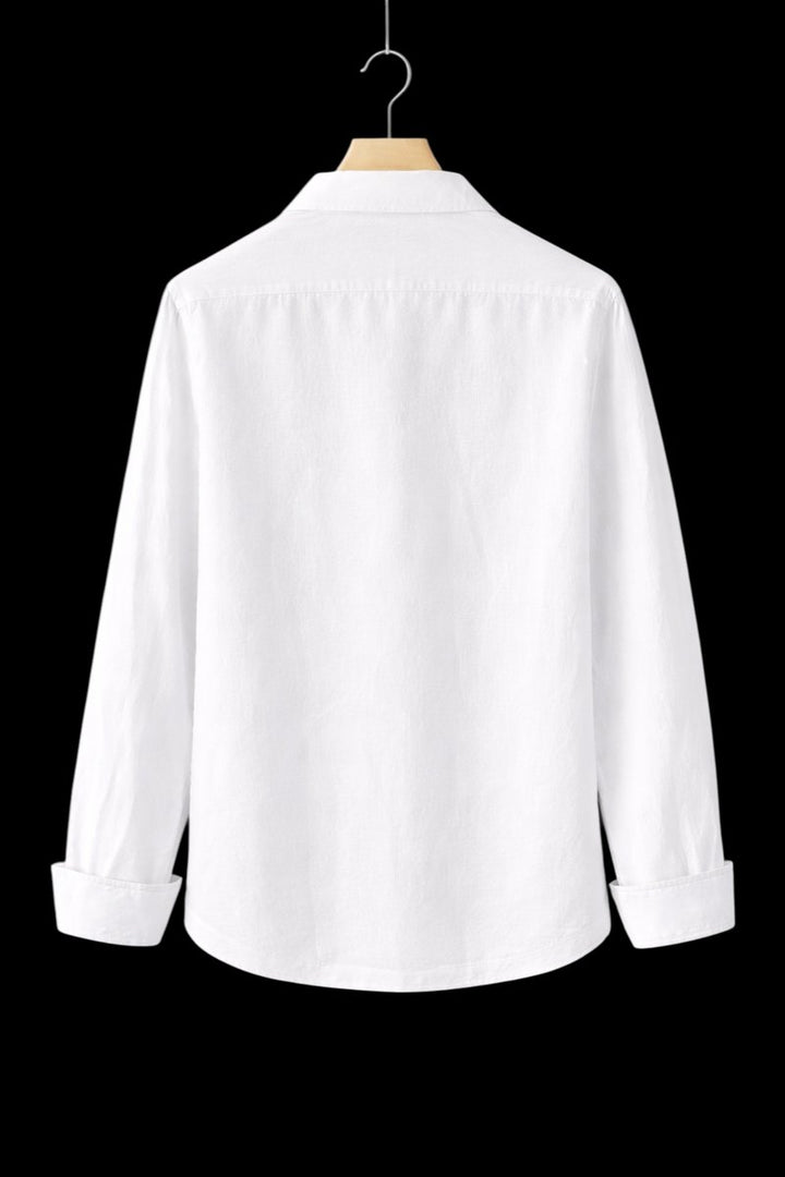 Mens Henley Long-Sleeve Linen Shirt Relaxed Pullover