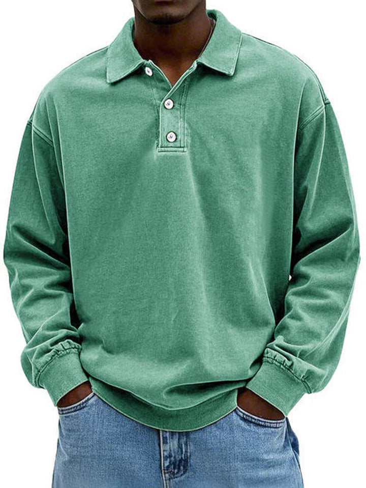 Men's Henley Long-Sleeve Polo Sweatshirt Relaxed-Fit Casual Jumper