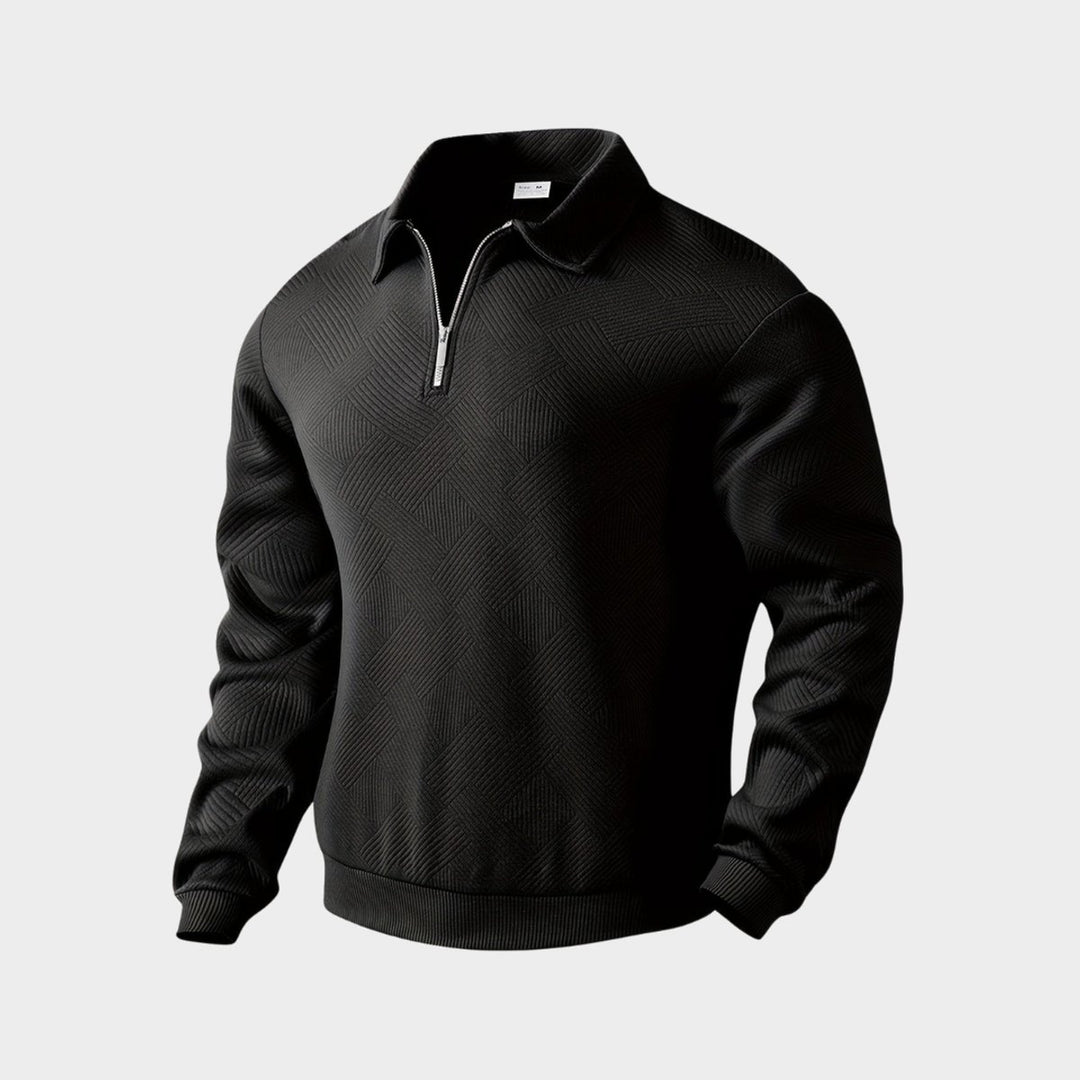 Men's Henley Long-Sleeve Quarter-Zip Textured Polo Jumper
