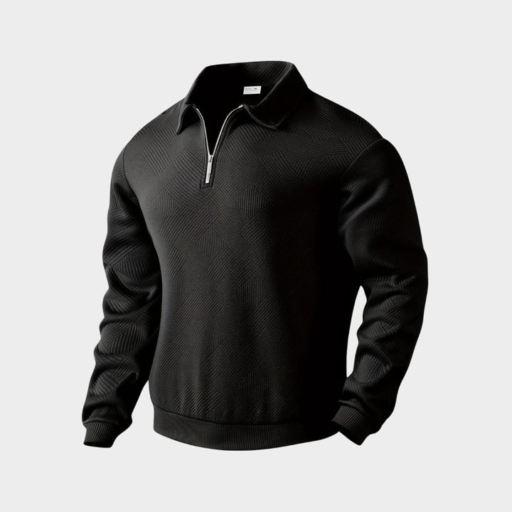 Men's Henley Long-Sleeve Quarter-Zip Textured Polo Jumper
