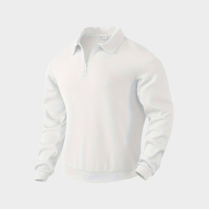 Men's Henley Long-Sleeve Quarter-Zip Textured Polo Jumper