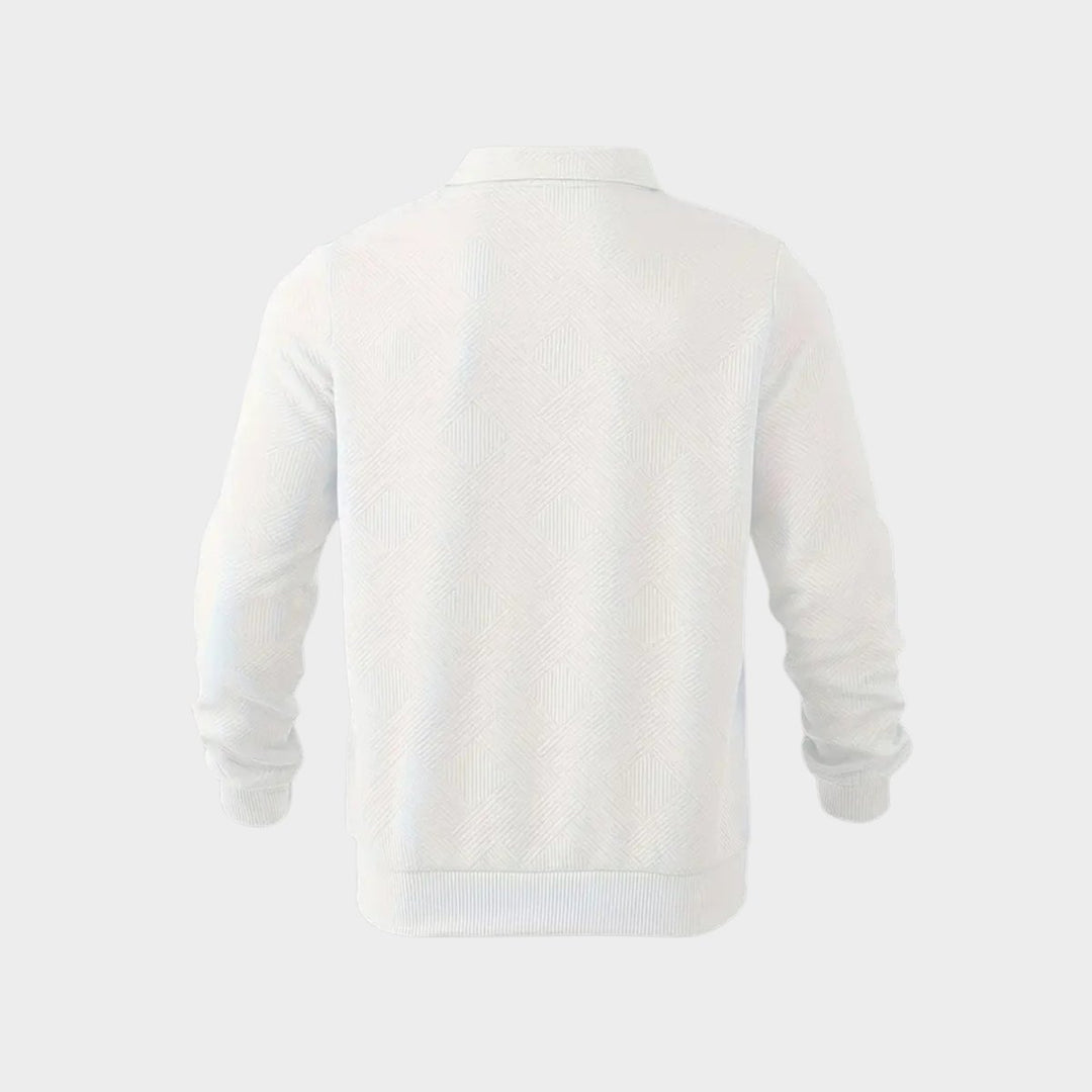 Men's Henley Long-Sleeve Quarter-Zip Textured Polo Jumper