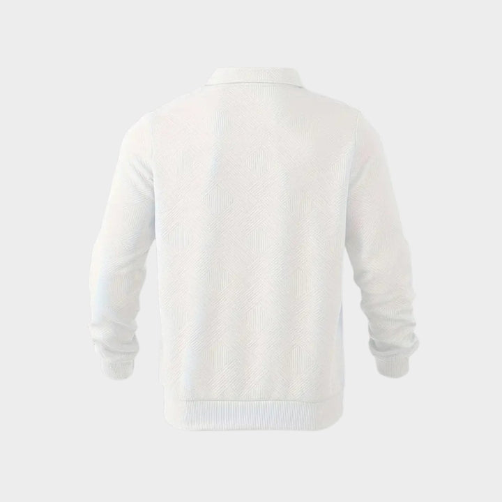 Men's Henley Long-Sleeve Quarter-Zip Textured Polo Jumper