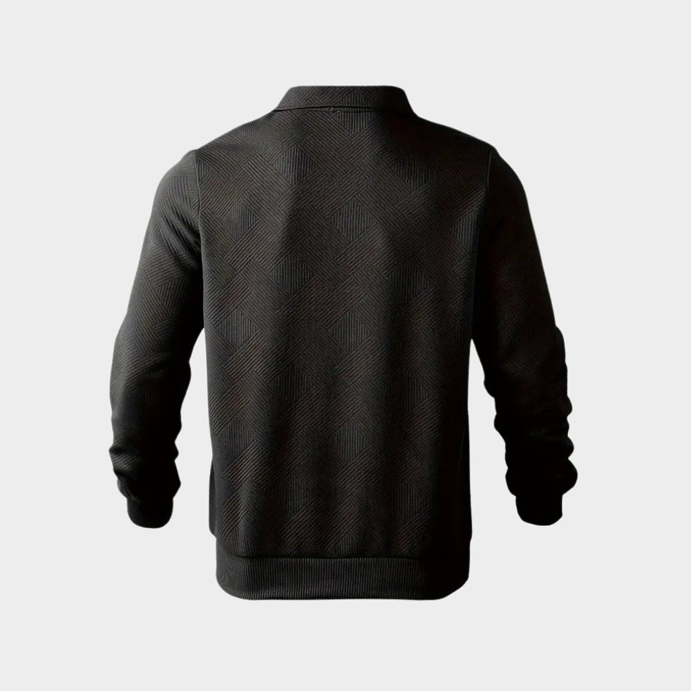 Men's Henley Long-Sleeve Quarter-Zip Textured Polo Jumper