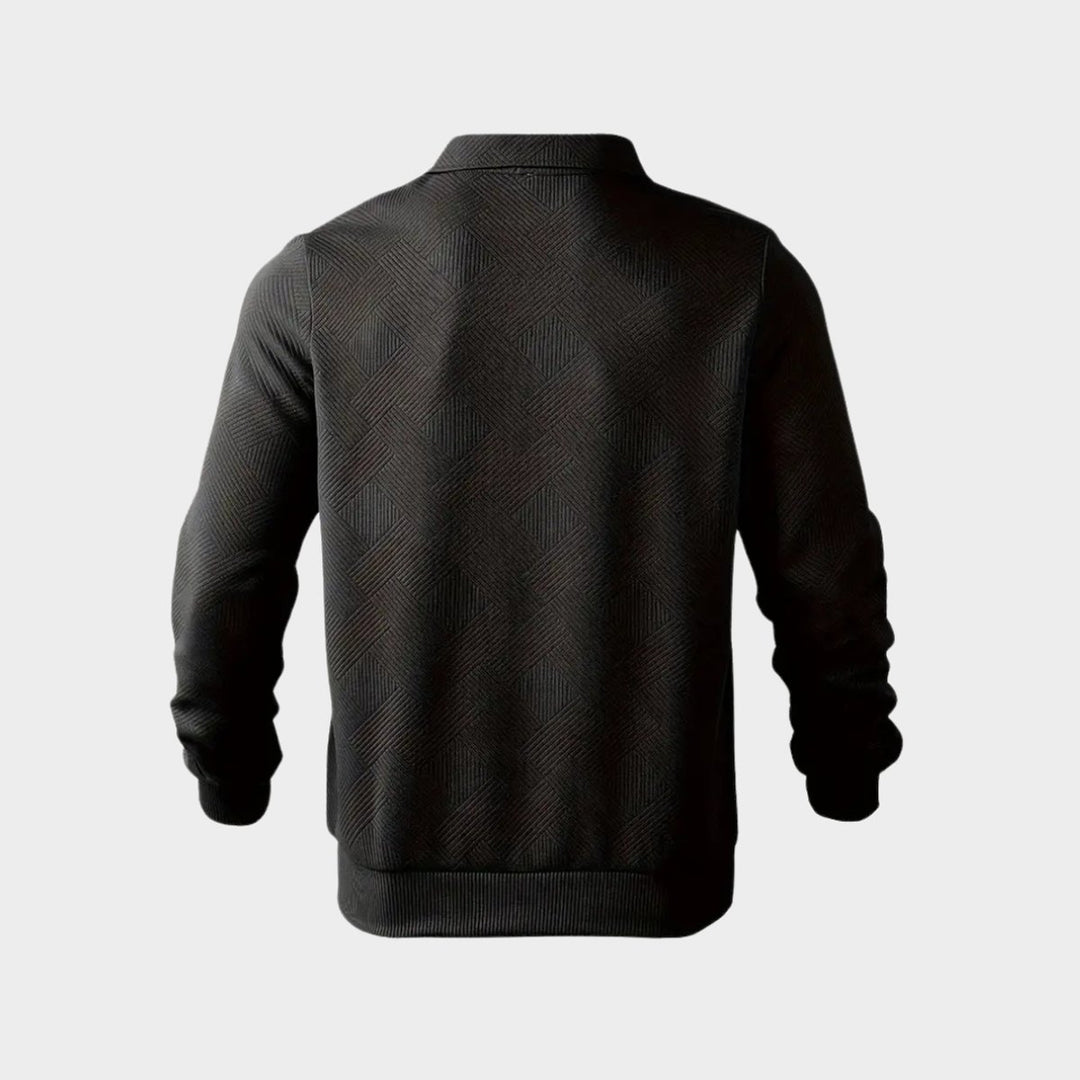Men's Henley Long-Sleeve Quarter-Zip Textured Polo Jumper