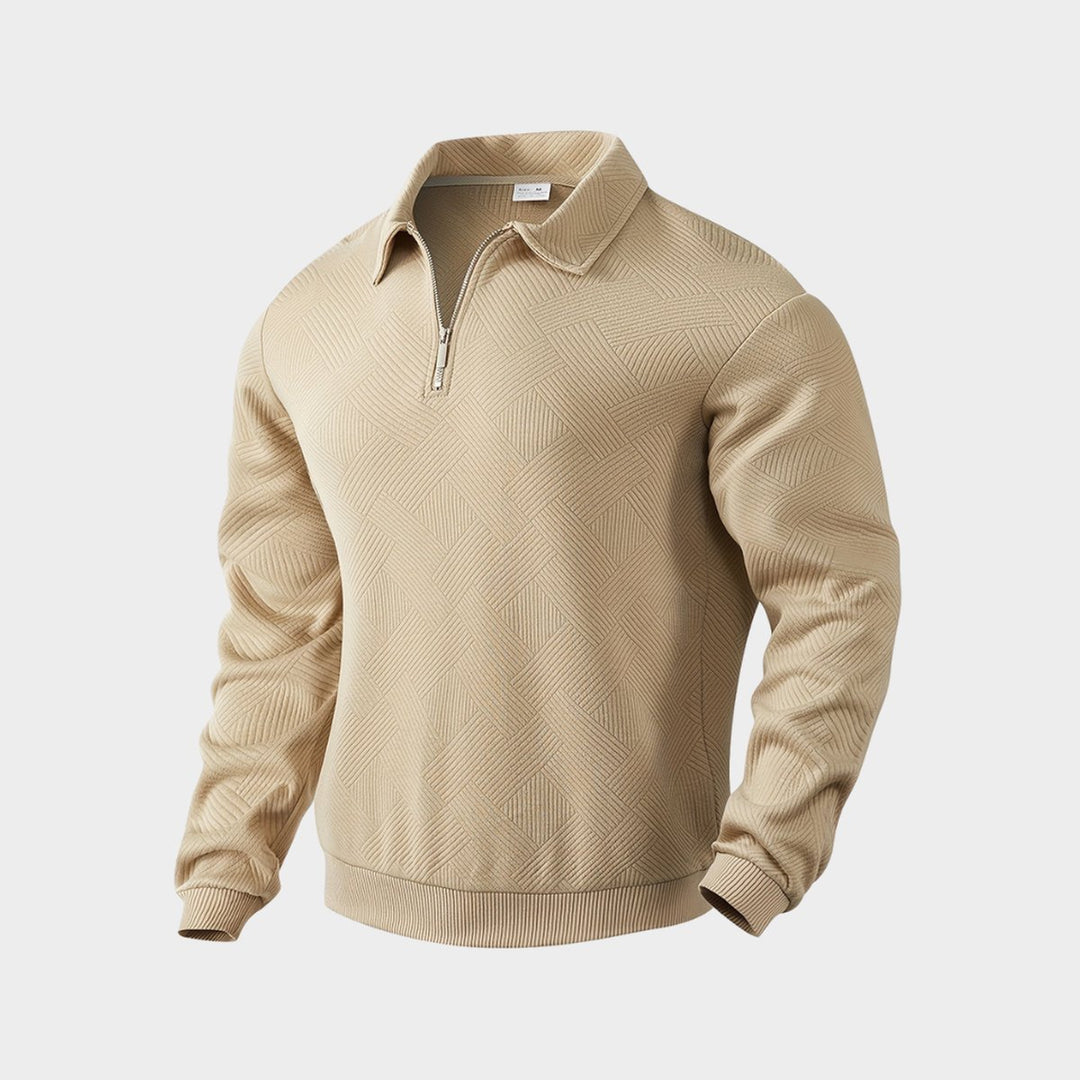 Men's Henley Long-Sleeve Quarter-Zip Textured Polo Jumper