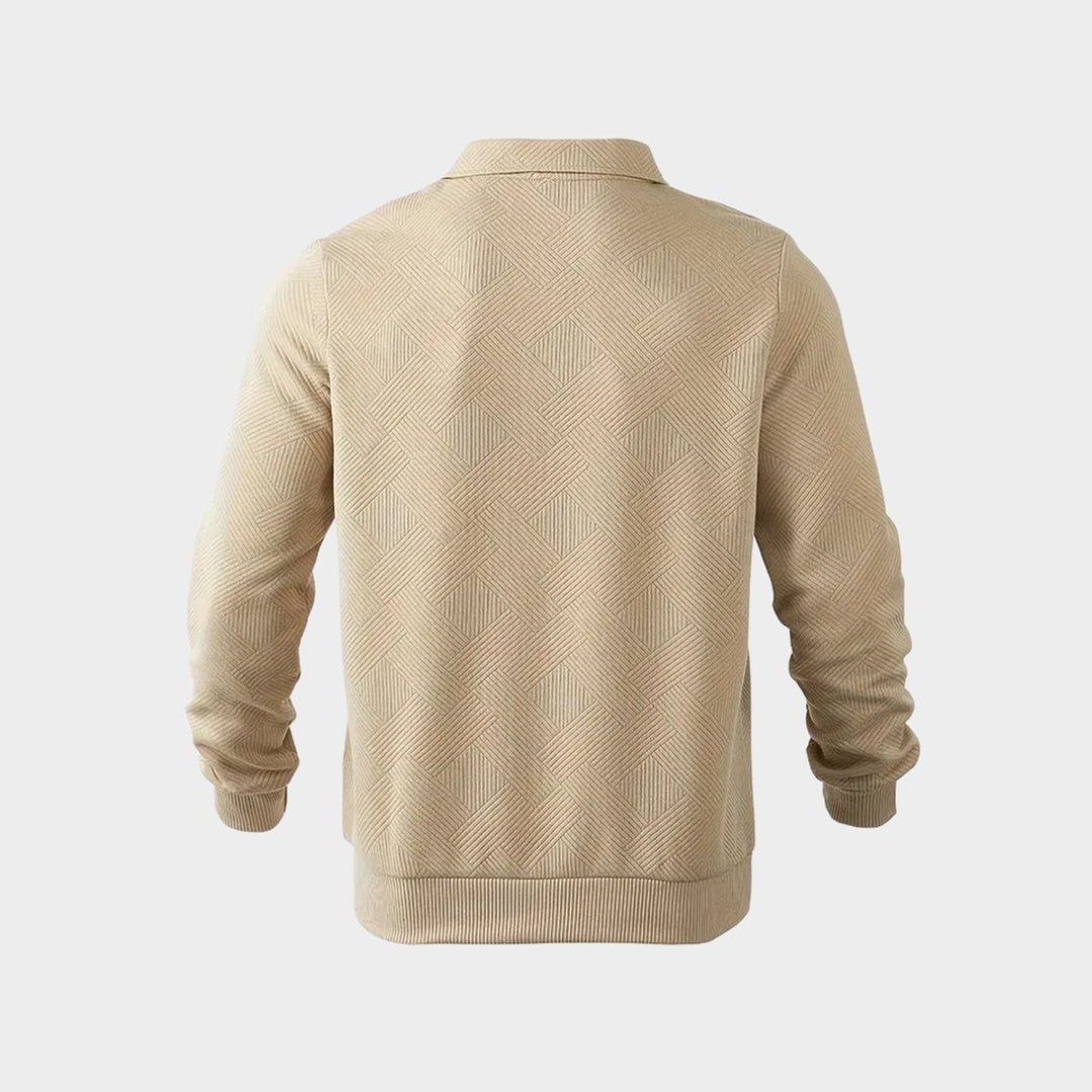 Men's Henley Long-Sleeve Quarter-Zip Textured Polo Jumper