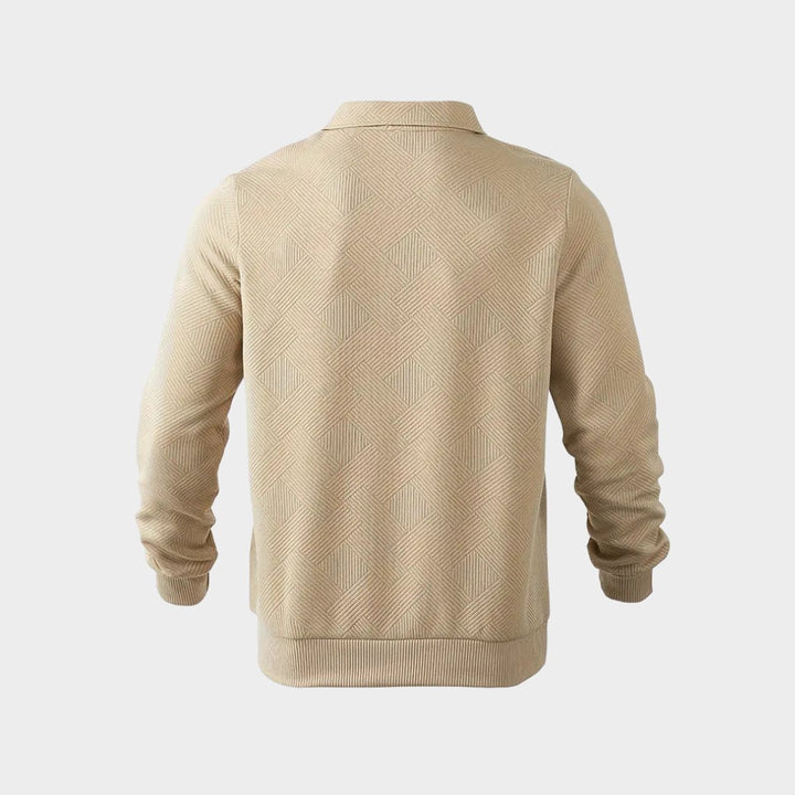 Men's Henley Long-Sleeve Quarter-Zip Textured Polo Jumper