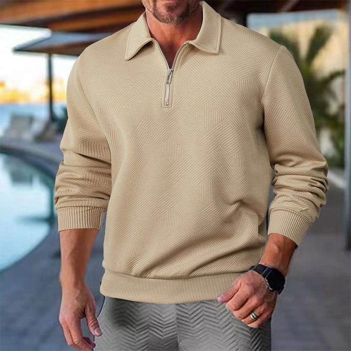Men's Henley Long-Sleeve Quarter-Zip Textured Polo Jumper