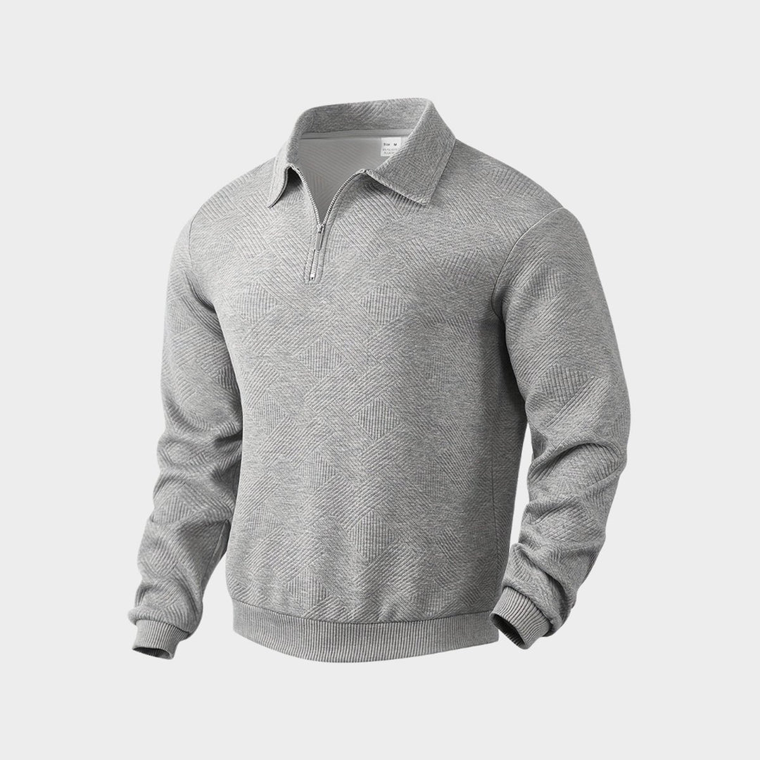 Men's Henley Long-Sleeve Quarter-Zip Textured Polo Jumper