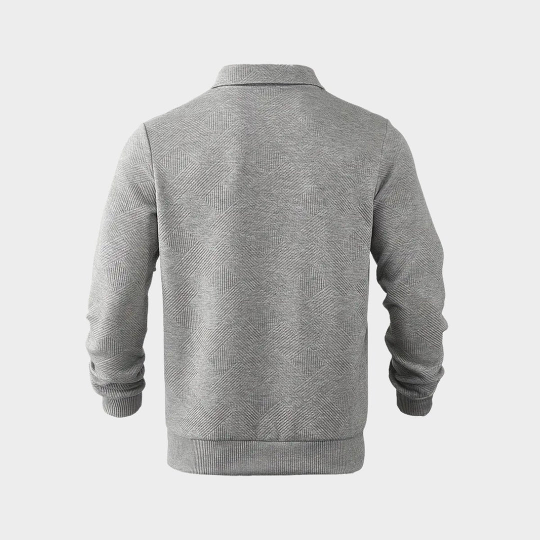 Men's Henley Long-Sleeve Quarter-Zip Textured Polo Jumper