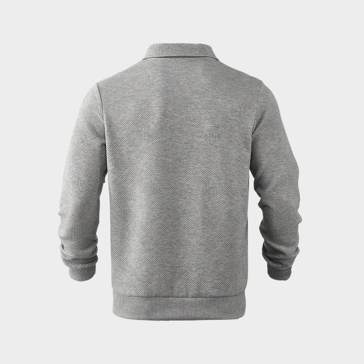 Men's Henley Long-Sleeve Quarter-Zip Textured Polo Jumper