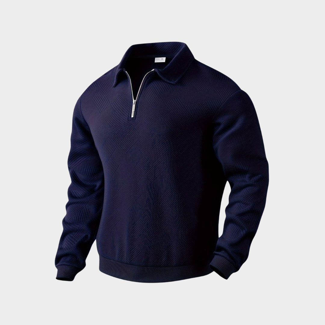 Men's Henley Long-Sleeve Quarter-Zip Textured Polo Jumper