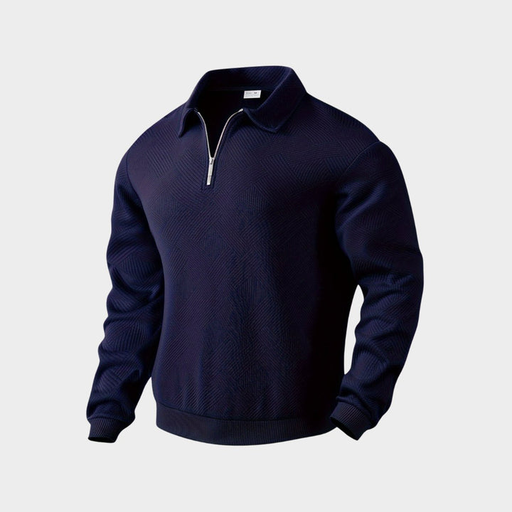 Men's Henley Long-Sleeve Quarter-Zip Textured Polo Jumper