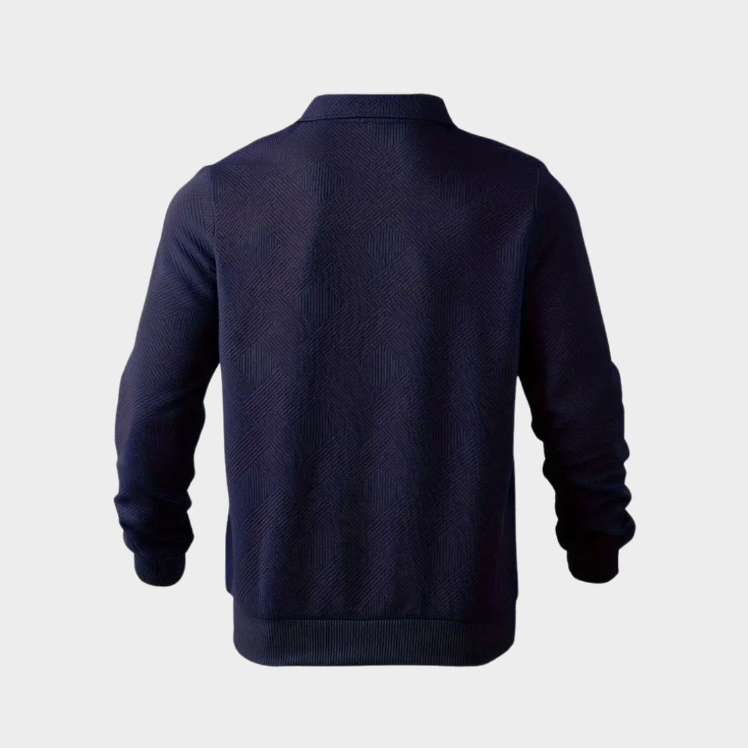 Men's Henley Long-Sleeve Quarter-Zip Textured Polo Jumper