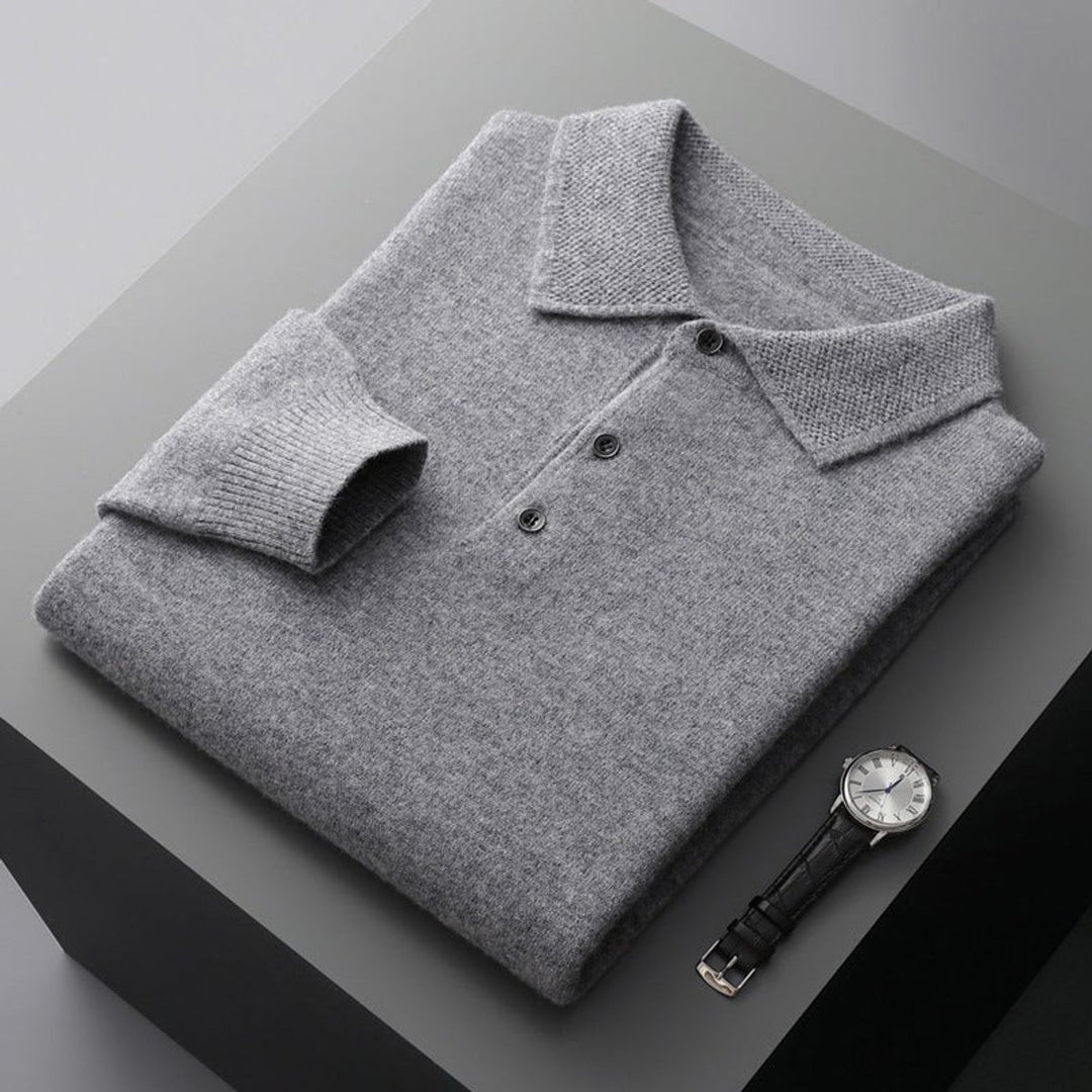 Men's Henley Long-Sleeve Regular Fit Knit Polo Jumper