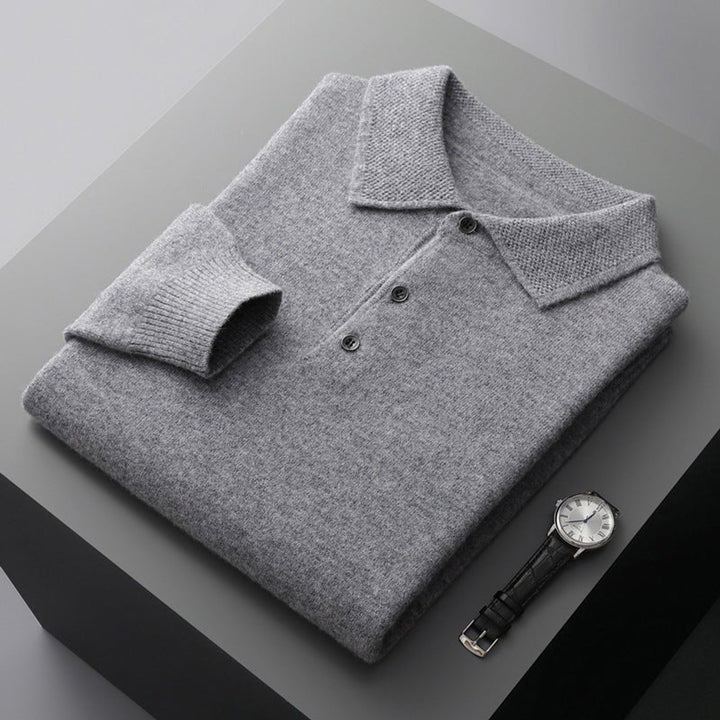 Men's Henley Long-Sleeve Regular Fit Knit Polo Jumper