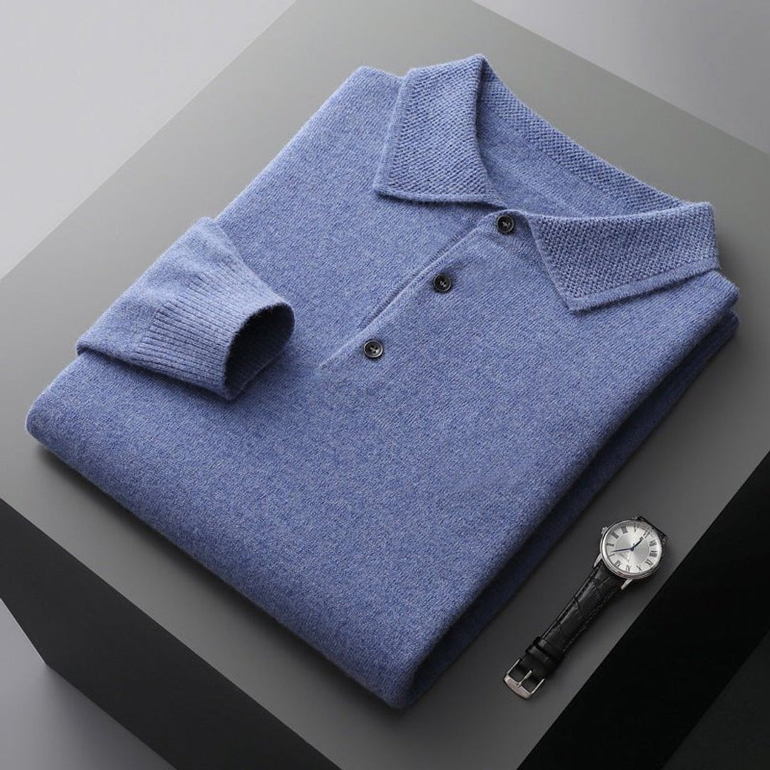 Men's Henley Long-Sleeve Regular Fit Knit Polo Jumper