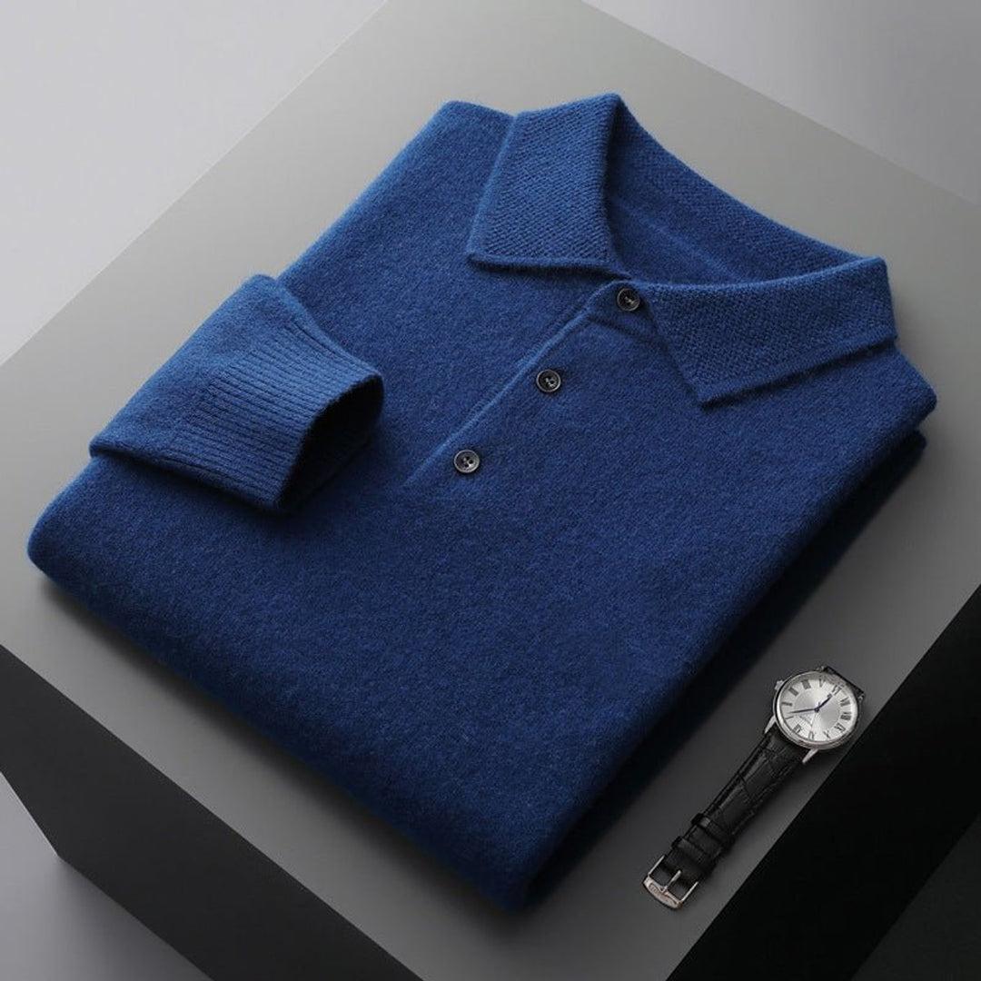 Men's Henley Long-Sleeve Regular Fit Knit Polo Jumper