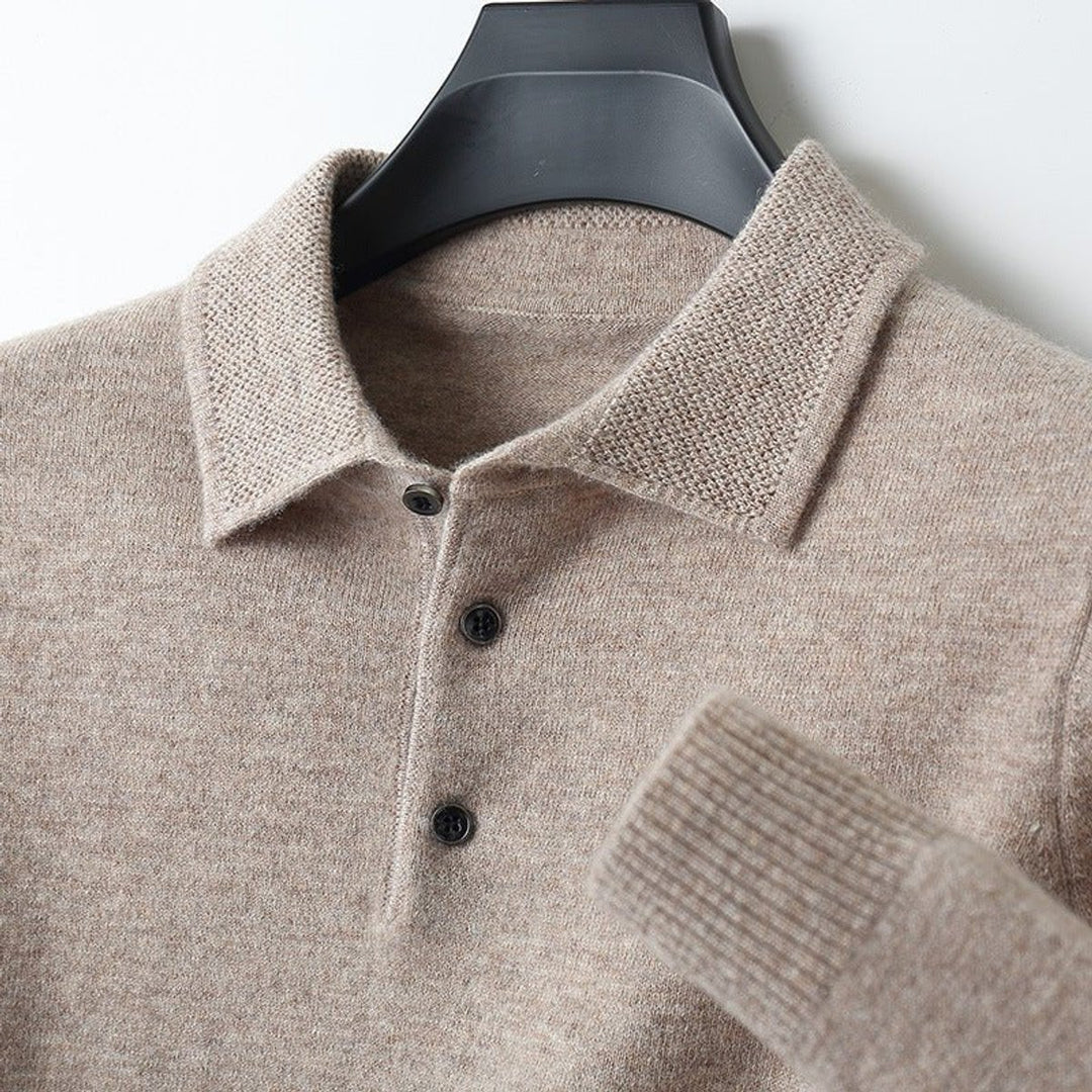 Men's Henley Long-Sleeve Regular Fit Knit Polo Jumper