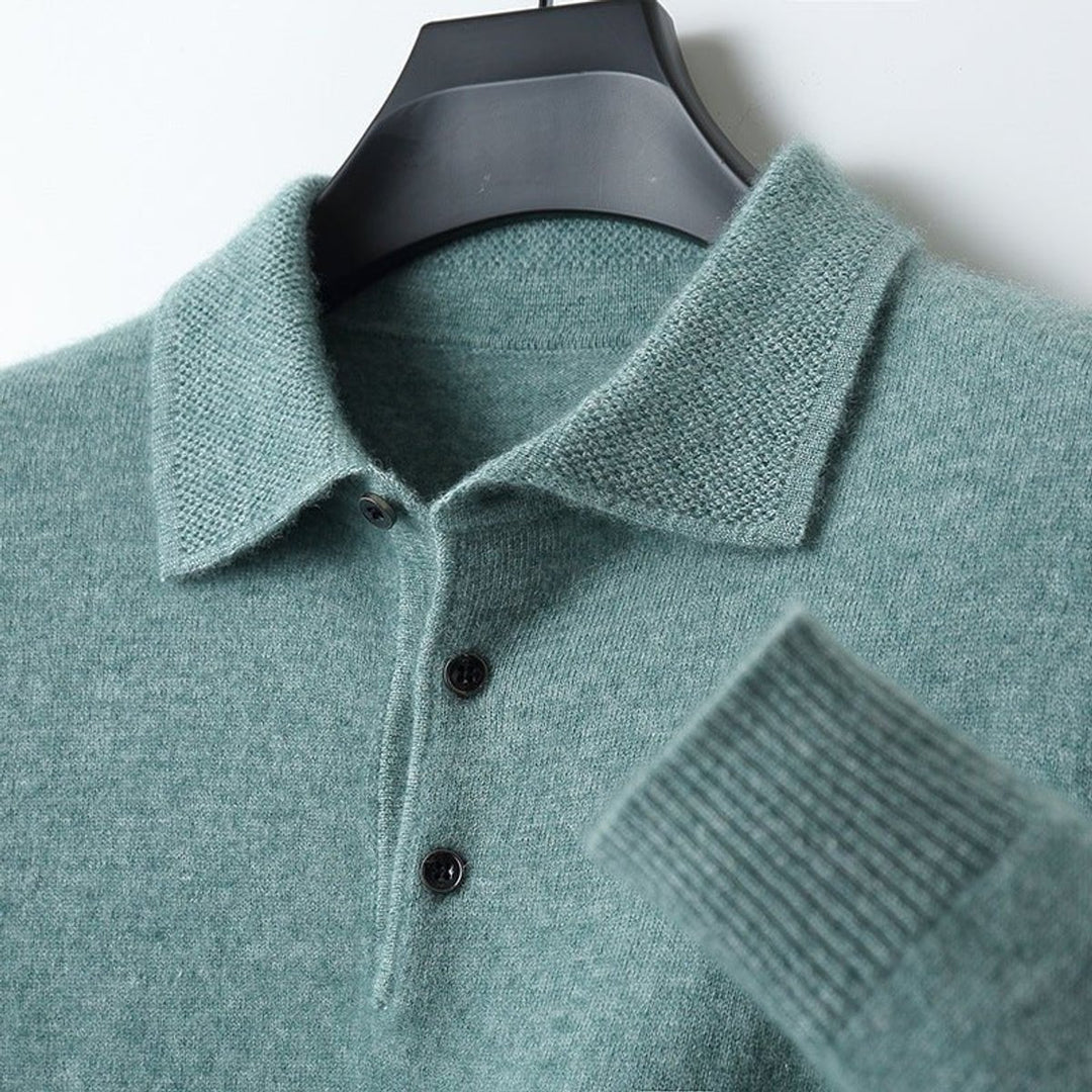 Men's Henley Long-Sleeve Regular Fit Knit Polo Jumper