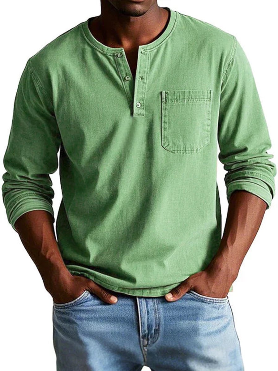 Men's Henley Long-Sleeve Relaxed-Fit Cotton Shirt
