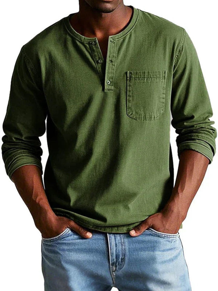 Men's Henley Long-Sleeve Relaxed-Fit Cotton Shirt