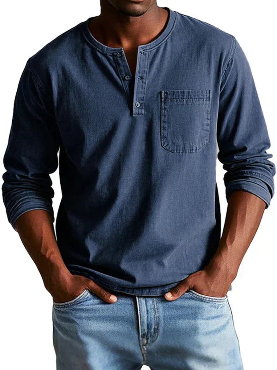 Men's Henley Long-Sleeve Relaxed-Fit Cotton Shirt