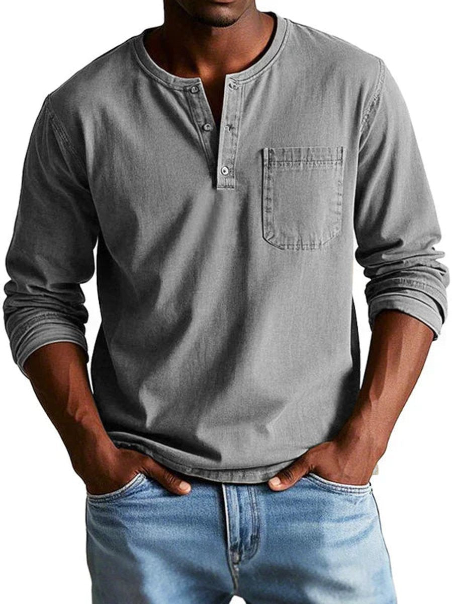 Men's Henley Long-Sleeve Relaxed-Fit Cotton Shirt