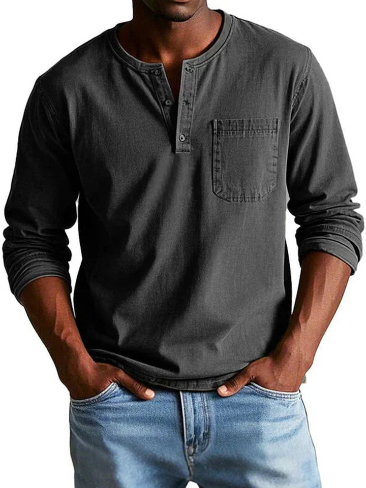Men's Henley Long-Sleeve Relaxed-Fit Cotton Shirt