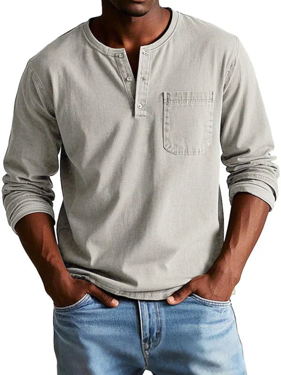 Men's Henley Long-Sleeve Relaxed-Fit Cotton Shirt