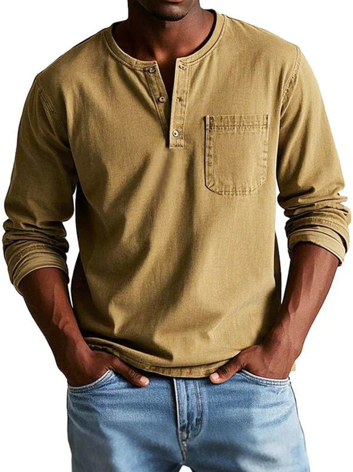 Men's Henley Long-Sleeve Relaxed-Fit Cotton Shirt