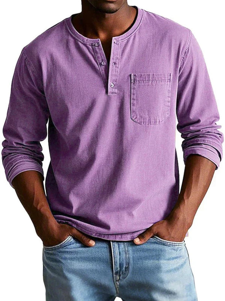 Men's Henley Long-Sleeve Relaxed-Fit Cotton Shirt