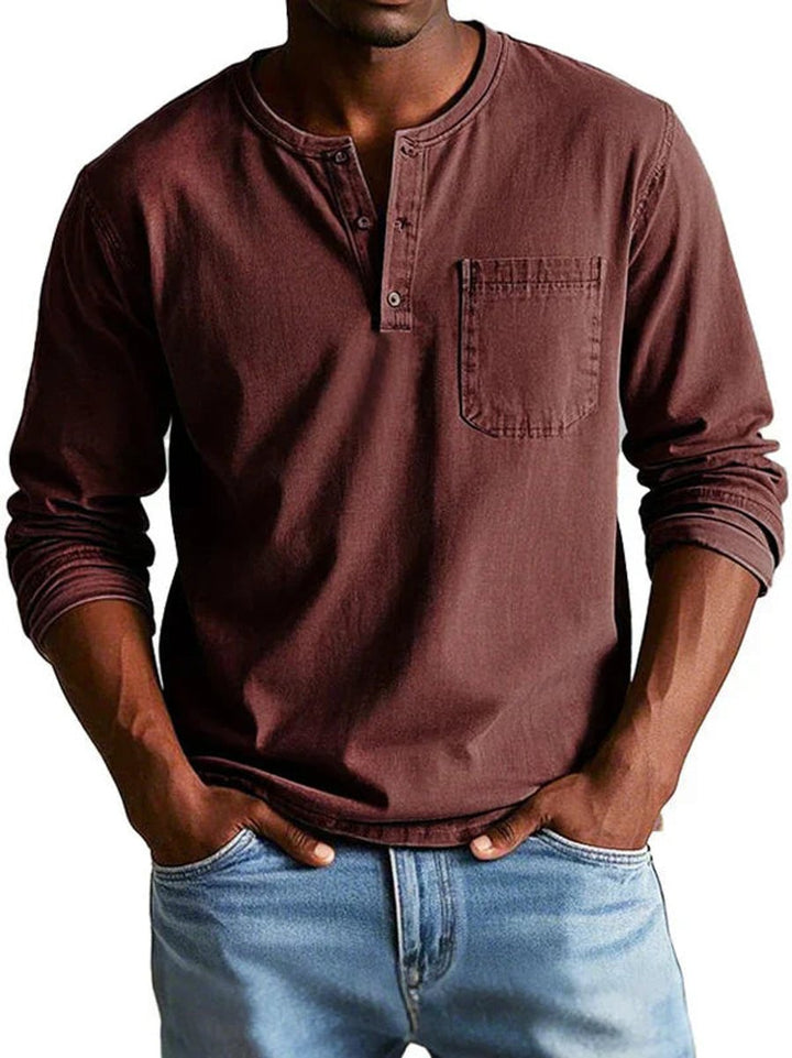 Men's Henley Long-Sleeve Relaxed-Fit Cotton Shirt