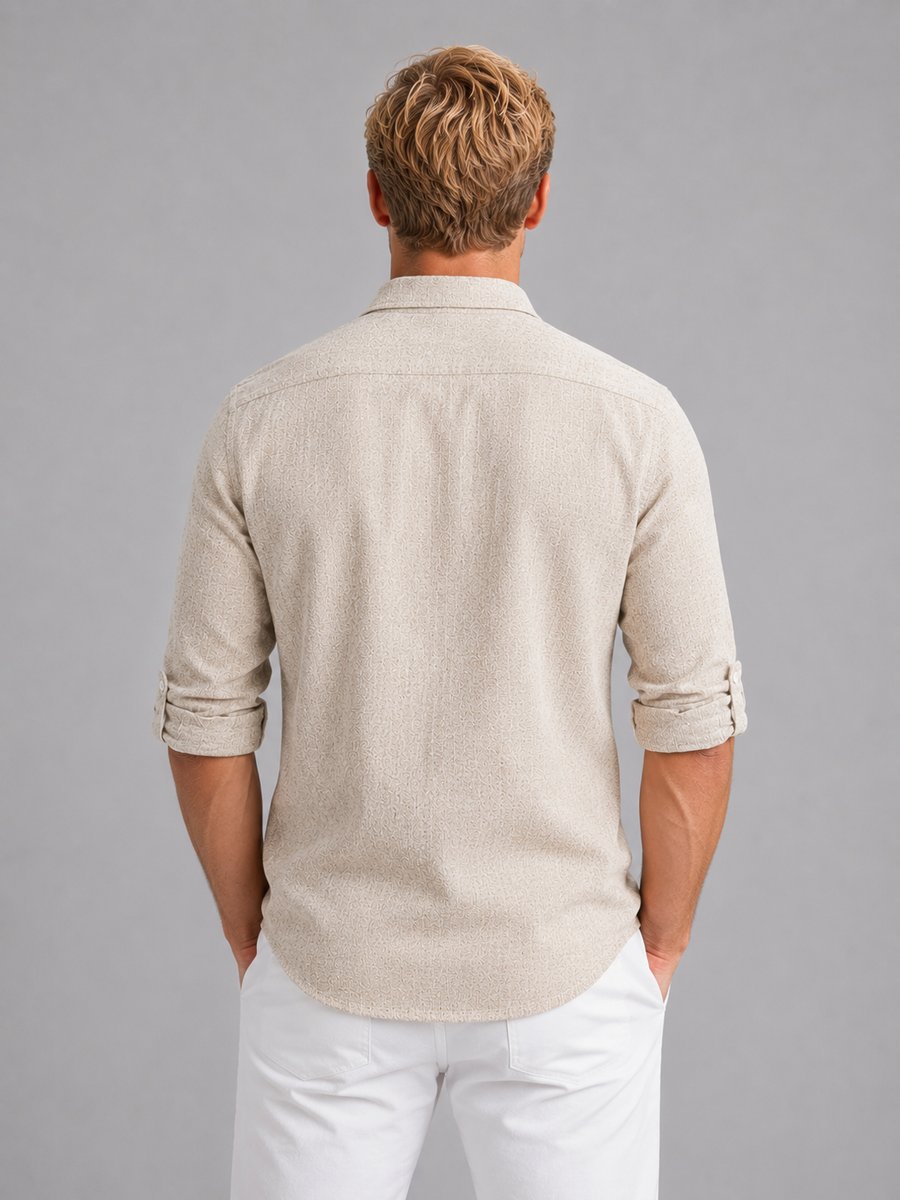 Mens Henley Long-Sleeve Relaxed-Fit Linen Blend Popover Shirt
