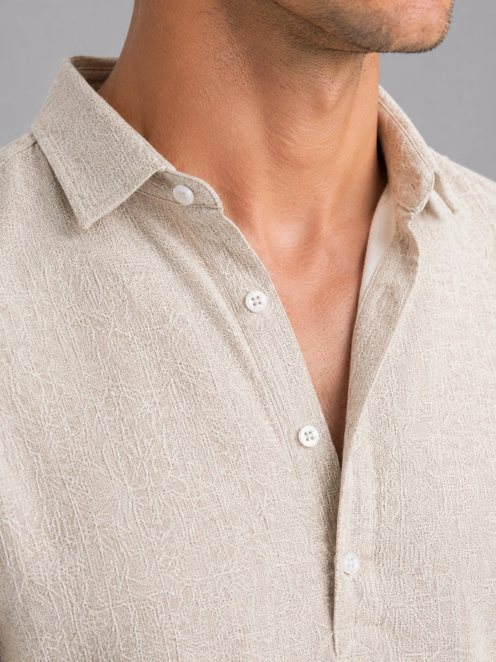 Mens Henley Long-Sleeve Relaxed-Fit Linen Blend Popover Shirt