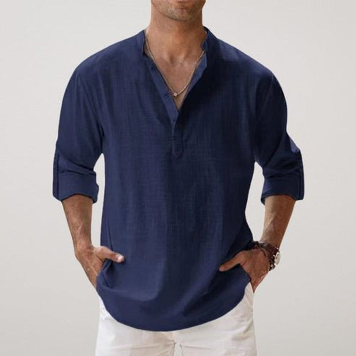 Mens Henley Long-Sleeve Relaxed-Fit Linen Summer Shirt