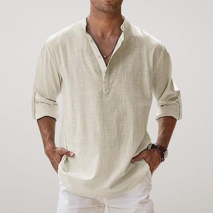 Mens Henley Long-Sleeve Relaxed-Fit Linen Summer Shirt