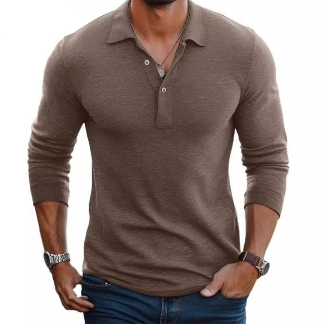 Men's Henley Long-Sleeve Slim-Fit Knit Polo Shirt