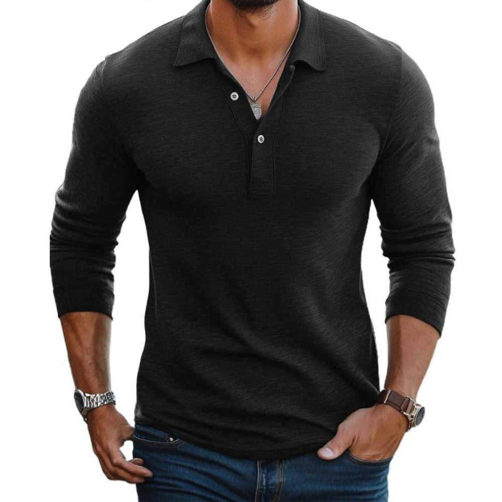 Men's Henley Long-Sleeve Slim-Fit Knit Polo Shirt