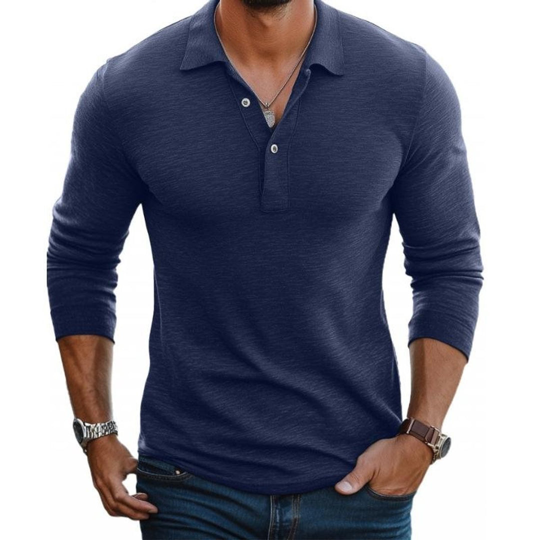 Men's Henley Long-Sleeve Slim-Fit Knit Polo Shirt